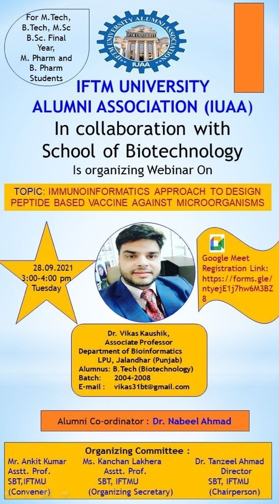 National Webinar: Immunoinformatics Approach To Design Peptide Based Vaccine Against Microorganisms