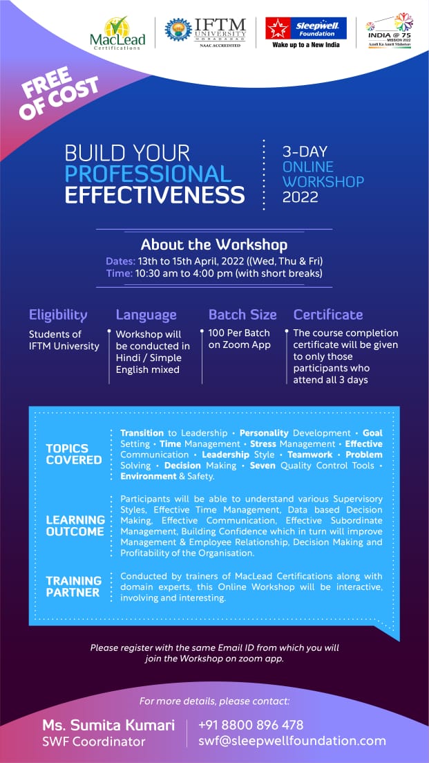 3 Days online workshop on Build Your Professional Effectiveness.