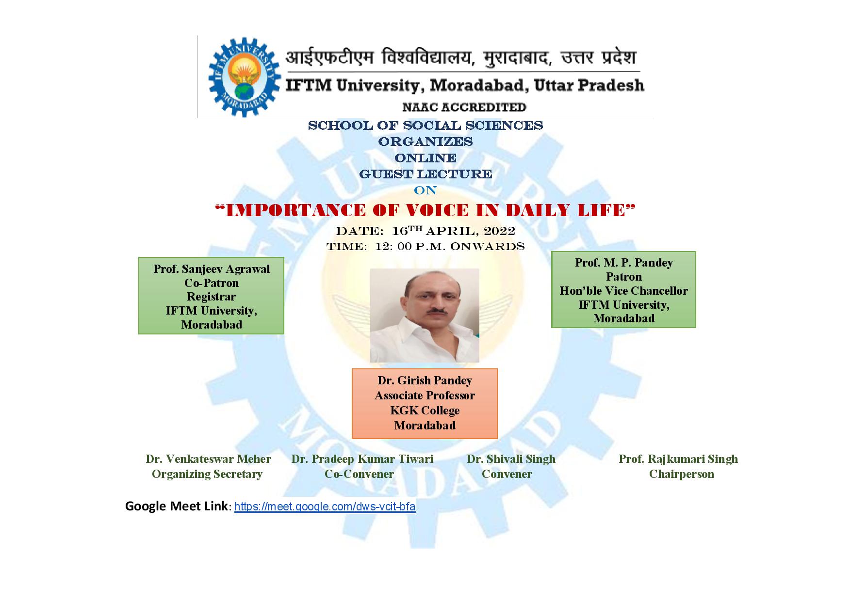 Guest Lecture on Importance of Voice in Daily Life