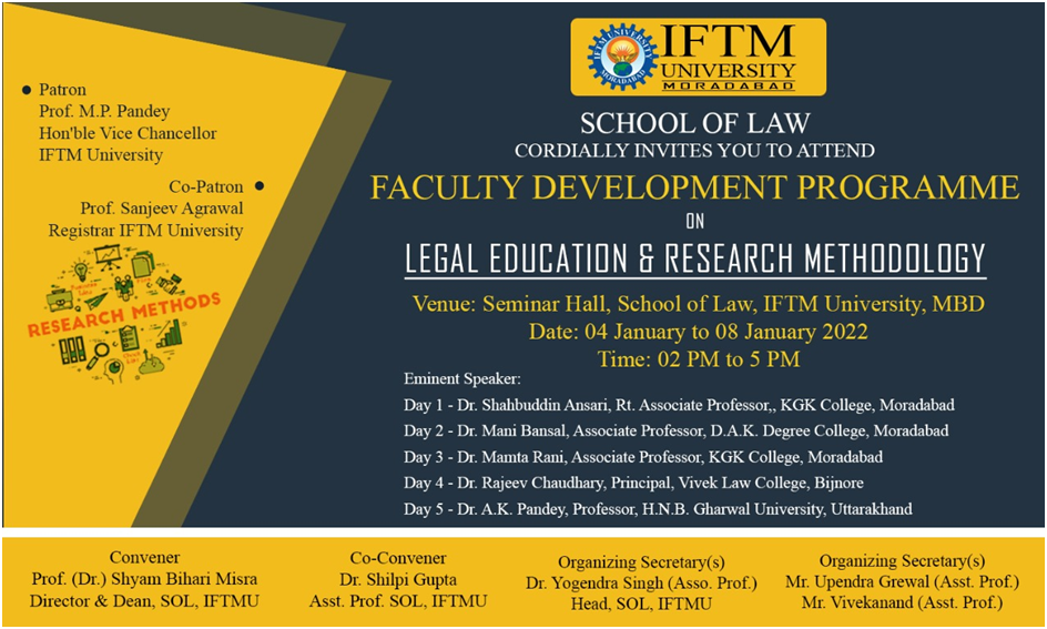 Faculty Development Programme on “LEGAL EDUCATION & RESEARCH METHODOLOGY”