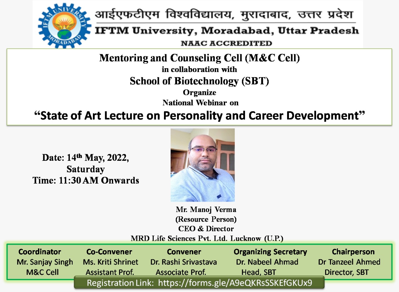 National Webinar on State of Art Lecture on Personality and Career Development.