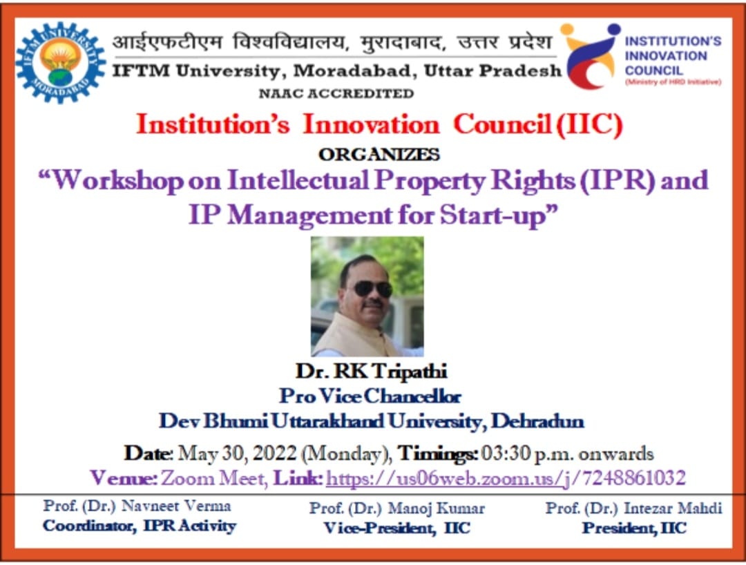 Workshop on Intellectual Property Rights (IPR) and IP Management for Start-up