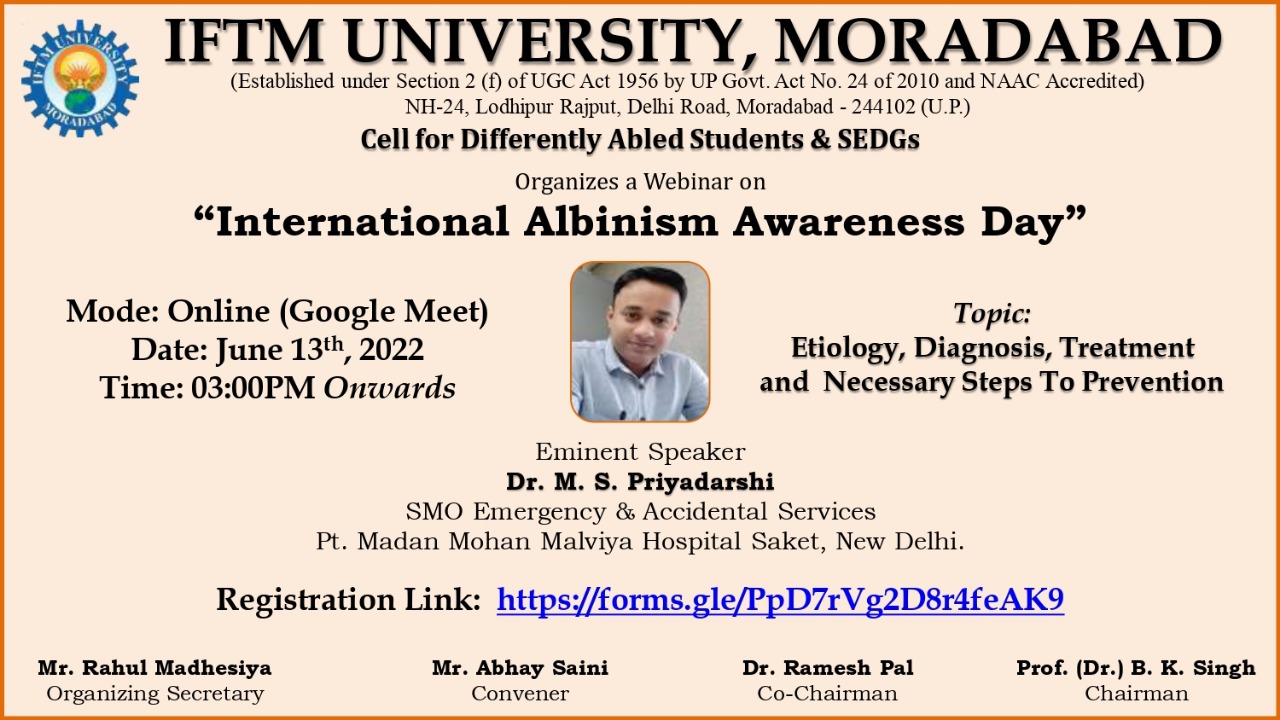 Webinar on International Albinism  Awareness Day on topic Etiology, Diagnosis, Treatment and Necessary Steps to Prevention