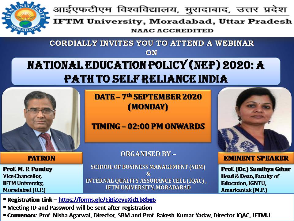 Webinar on National Education Policy (NEP) 2020: A Path to Self Reliance India