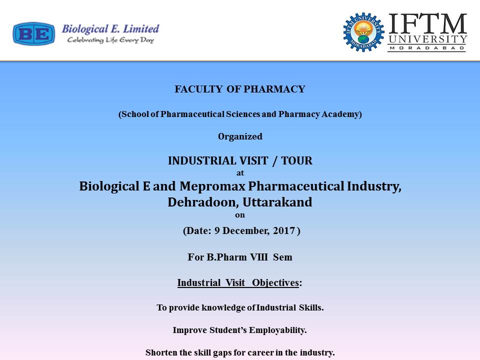 Industrial Visit at Biological E and Mepromax Pharmaceutical Industry, Dehradun, Uttrakhand