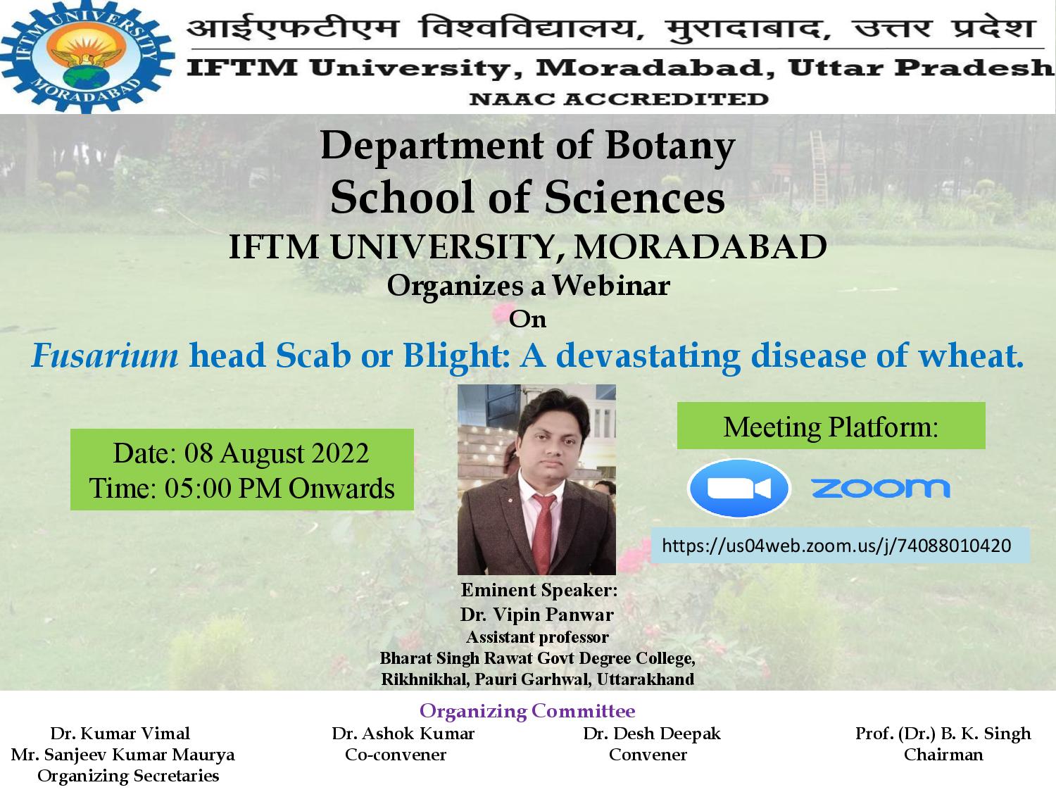 Organizes a Webinar On Fusarium head Scab or Blight: A devastating disease of wheat.