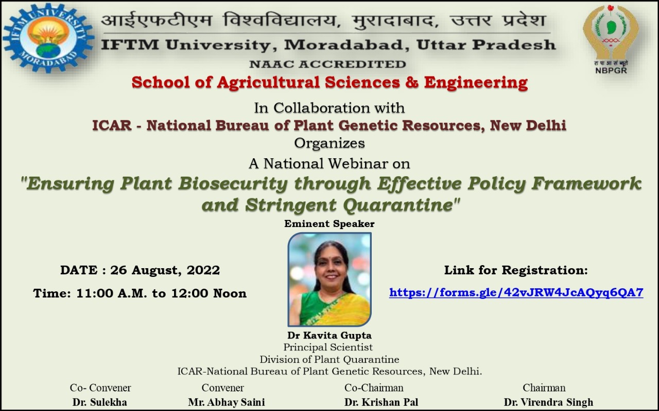 National webinar on ensuring plant biosecurity through effective policy framework and stringent qurantine
