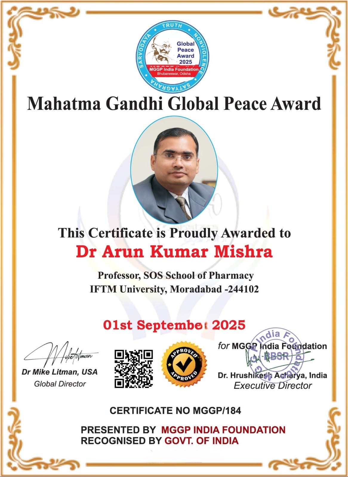 Mahatma Gandhi Global Peace Award