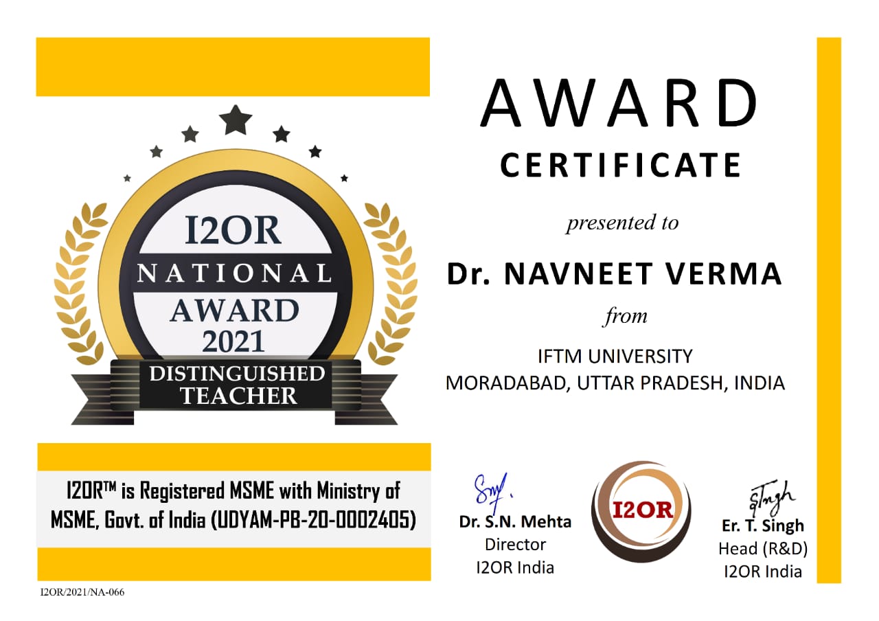 I2OR National Award 2021 Distinguished Teacher